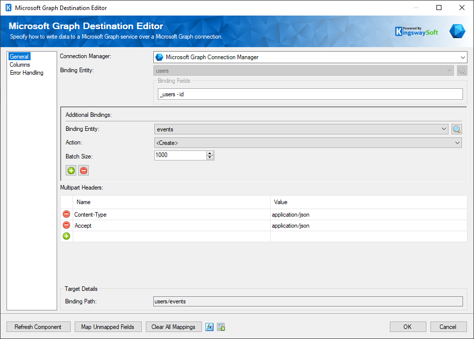 SSIS Microsoft Graph Destination Component